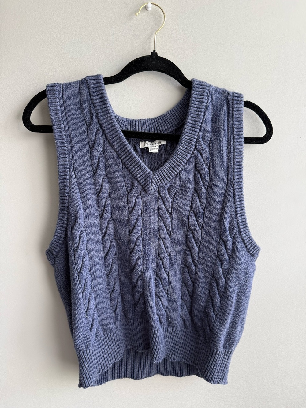 American Eagle Outfitters Cable Knit V-Neck Sweater Vest - Dusty Blue